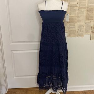 Ralph Lauren Navy Blue Eyelet Maxi Dress